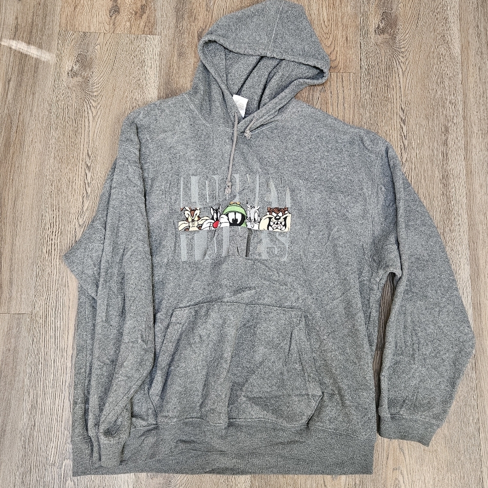 Looney Tunes XL Vintage 2000 WARNER BROS Bugs bunny Taz Daffy Marvin Hoodie gray